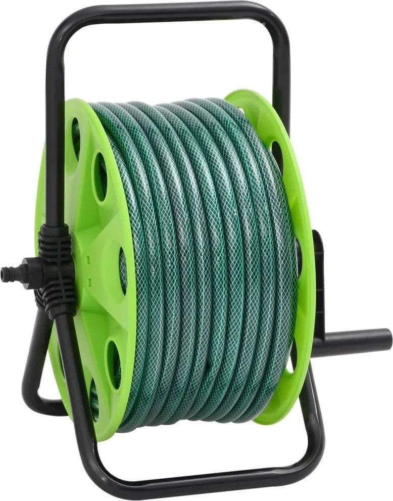 vidaXL Tambur pentru furtun autonom, verde, cu furtun PVC de 20 m