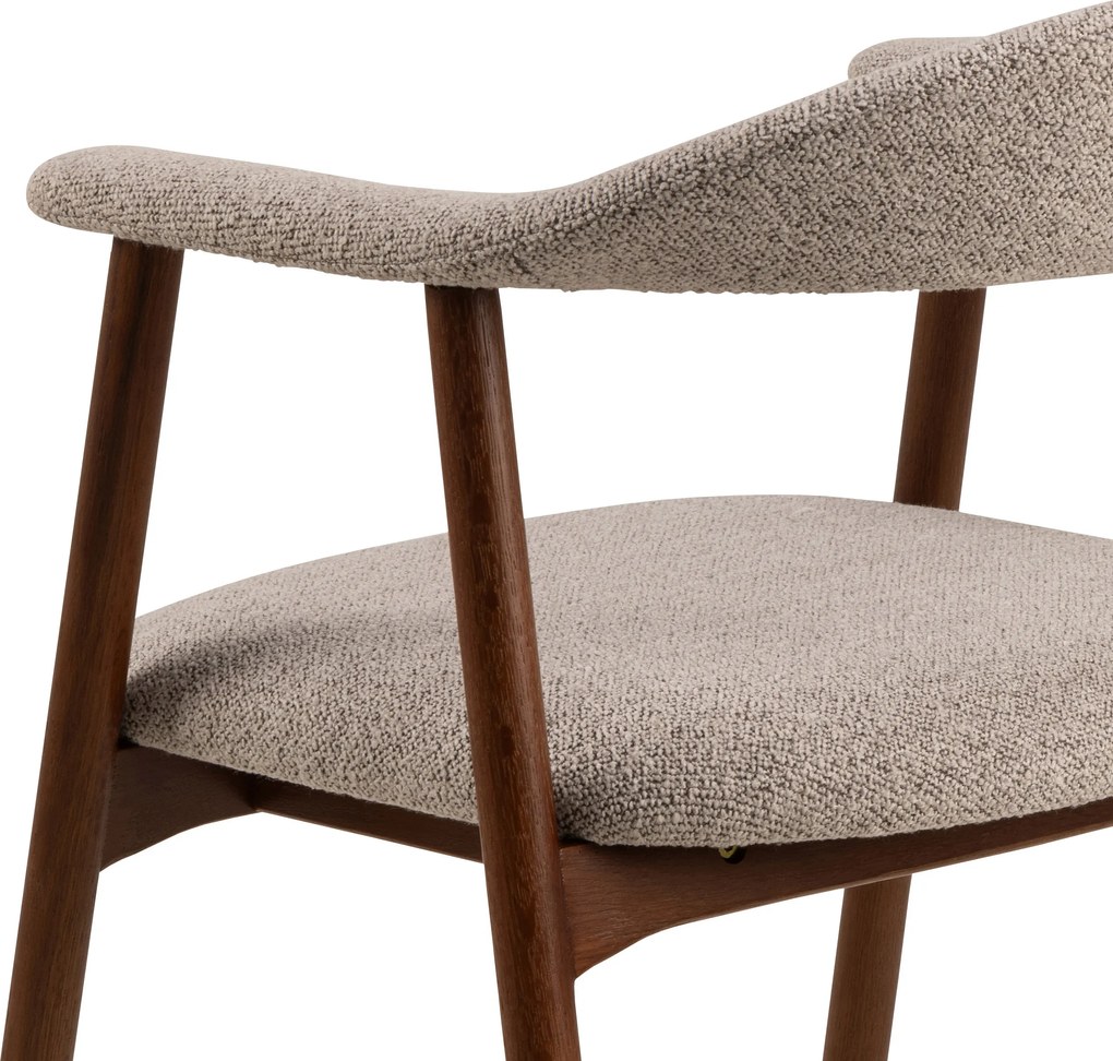 MAZZONI EXPORT ADELE Bej Latte (țesătură Monza 60)/cadru Nuc Baituit - SCAUN DIN LEMN BOUCLÉ PENTRU SALON SUFRAGERIE BUCĂTĂRIE RETRO