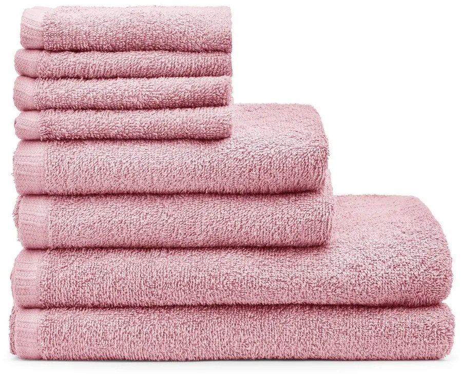Prosoape de baie roz 8 buc. din bumbac cu uscare rapidă/din frotir Quick Dry – Catherine Lansfield