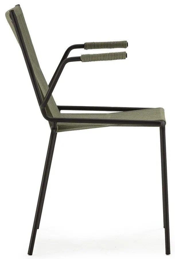 Scaune de dining verzi cu cotiere/stivuibile 2 buc. din metal Emily – Marckeric