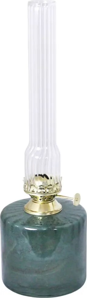 Lampă cu petrol din sticlă reciclată cu model în relief, verde, arzător din alamă, mare, Ø 10 x H 30 cm, „Elvira"