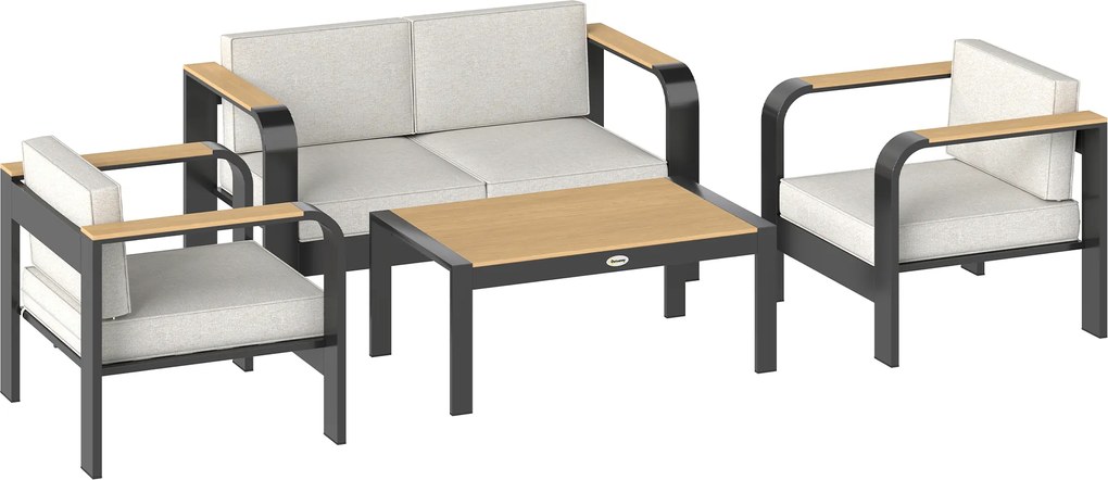 Outsunny Set mobilier grădină din aluminiu, grup de șezut pentru 4 persoane, rezistent la apă, extra-adânc, cu canapea 2 locuri, 2 fotolii, măsuță laterală | Aosom Romania