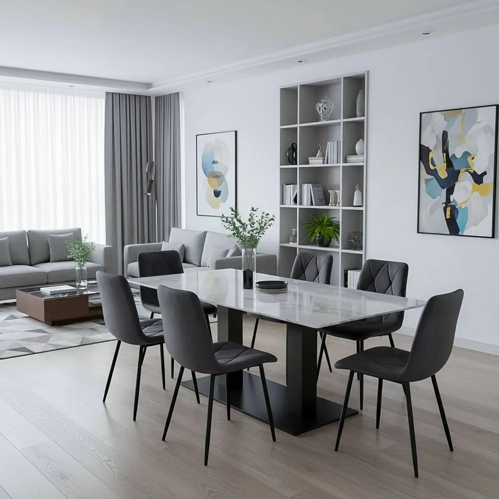 Scaun living din catifea cu cadru negru BUC 210 gri