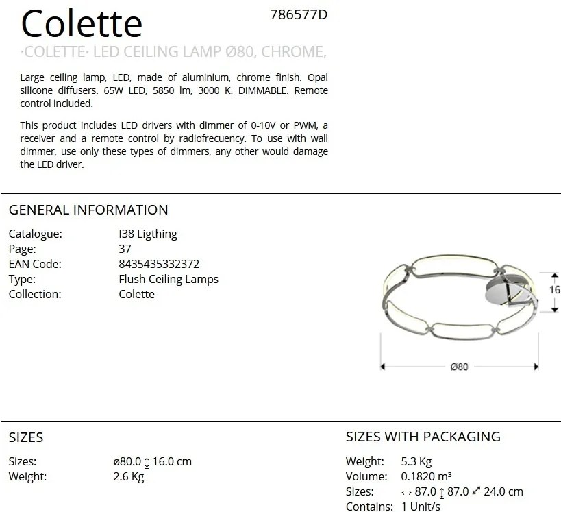 Lustra LED dimabila cu telecomanda design ultra-modern 80cm Colette crom