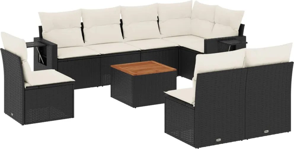 vidaXL Set mobilier de grădină cu perne, 9 piese, negru, poliratan