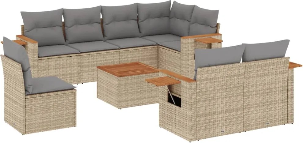 vidaXL Set canapele de grădină, 9 piese, cu perne, bej, poliratan
