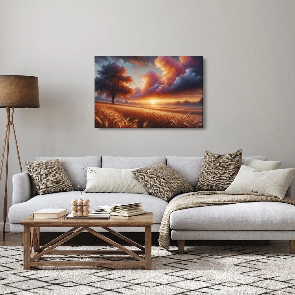 Tablou – Apus de soare pe câmp (90x60 cm)
