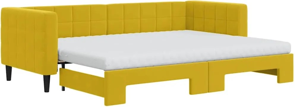 vidaXL Pat de zi cu extensie și saltea, galben, 80x200 cm, catifea