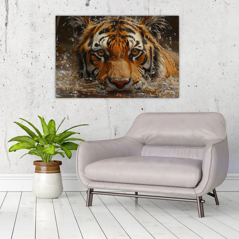 Tablou - Portret de tigru în apă (90x60 cm)