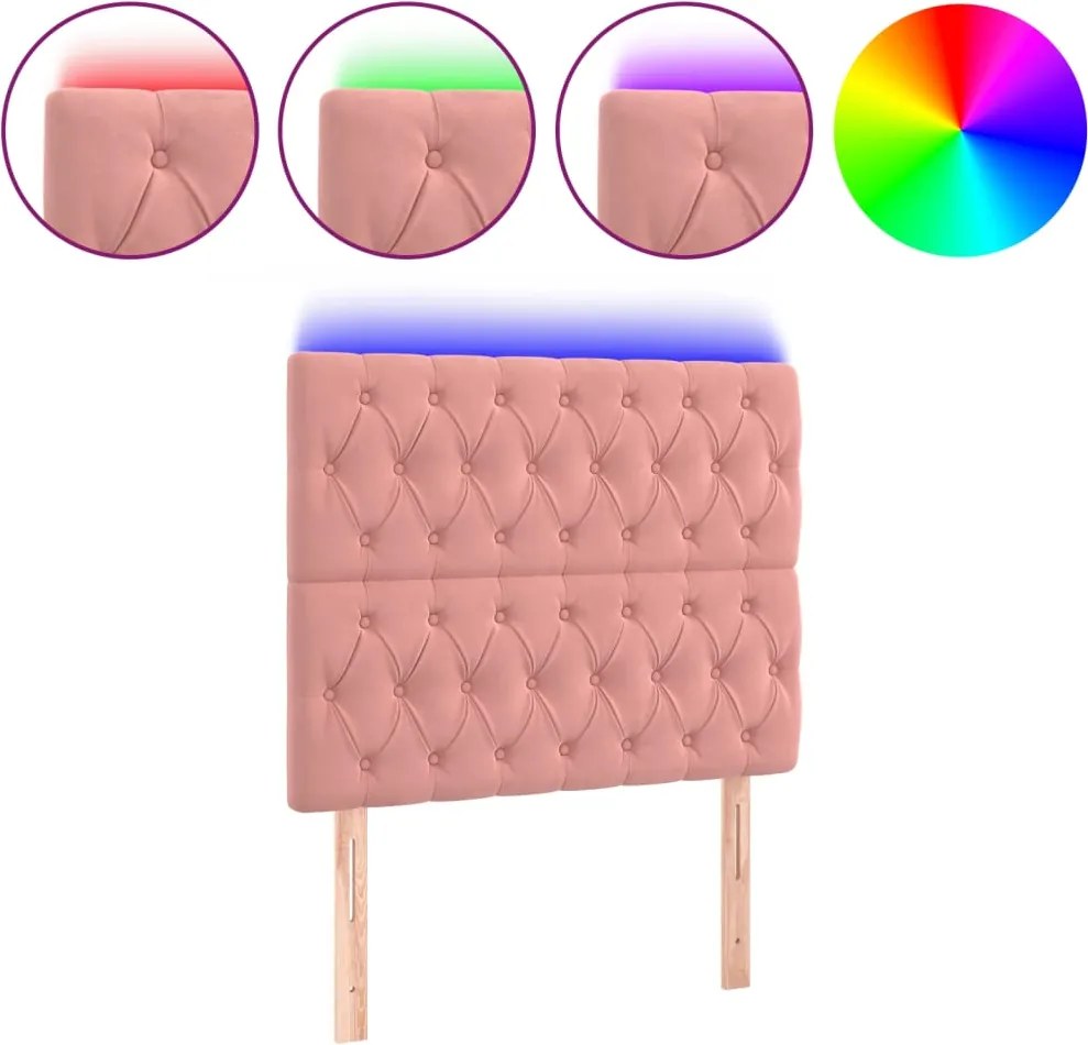 vidaXL Tăblie de pat cu LED, roz, 90x7x118/128 cm, catifea