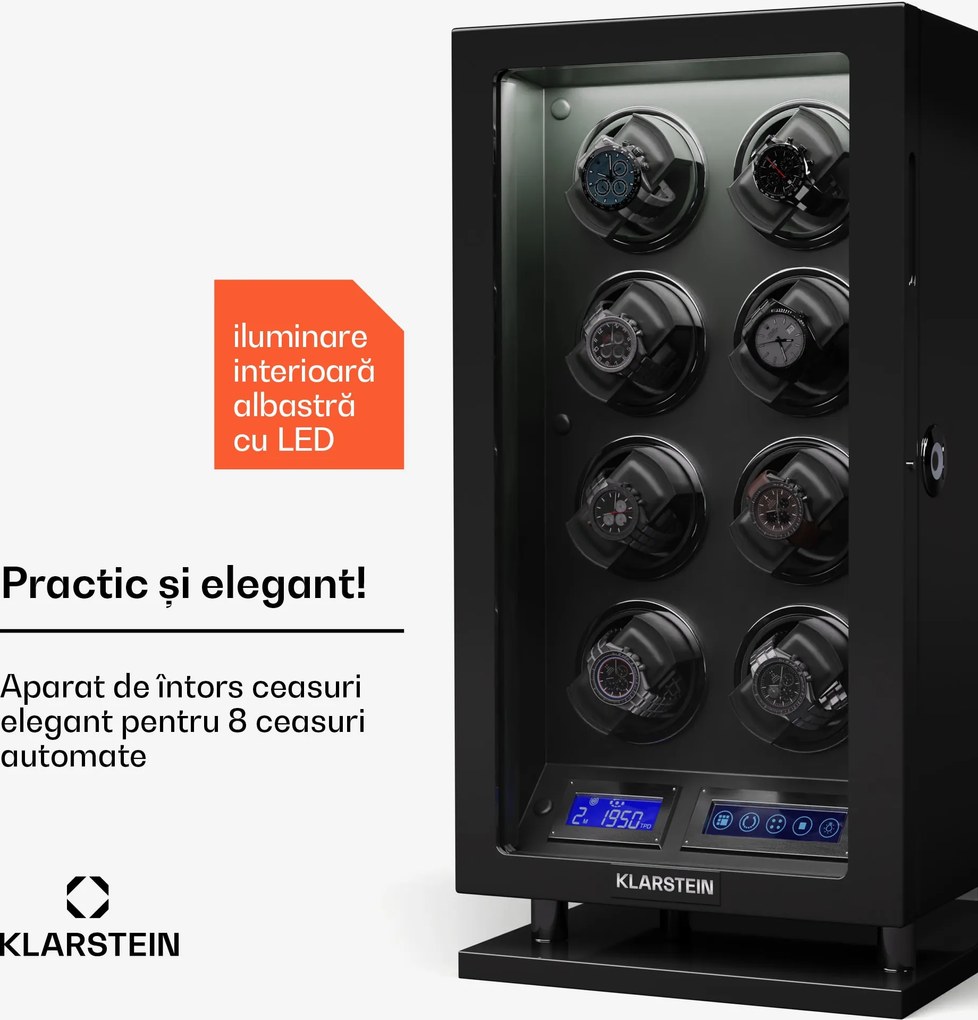 Klarstein Verdon 8, dispozitivul de întors ceasuri, pentru 8 ceasuri, 3 moduri, 5 viteze, LED, telecomandă