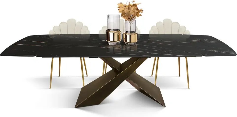 MIRABELLE-MASA BLAT ROTUNJIT CERAMICA NEGRU CU AURIU MAT EXTENSIBILA -PICIOR METALIC BRONZ 180 cm /90 cm