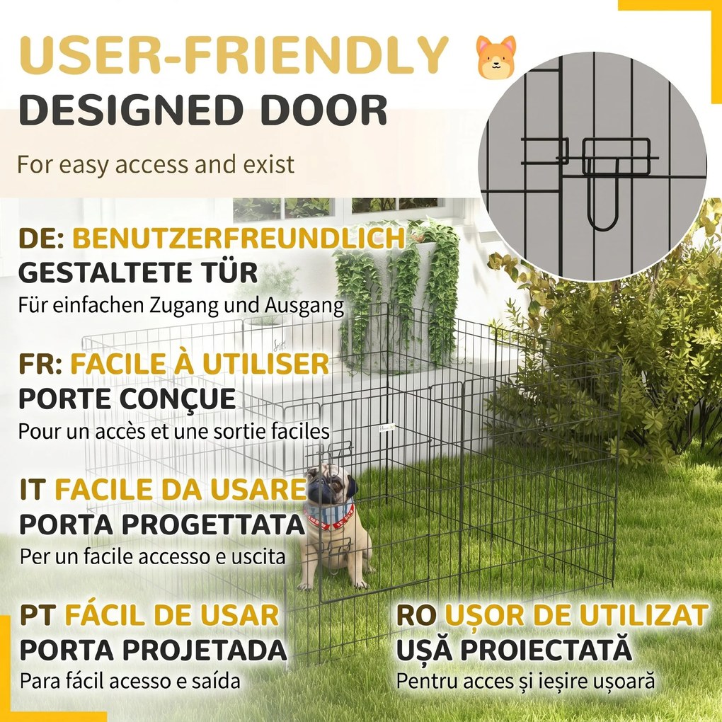 PawHut Padoc Portabil pentru Câini, Pisici și Căței, Structură din Sârmă Metalică, 8 Module, 76x61 cm, Negru | Aosom Romania
