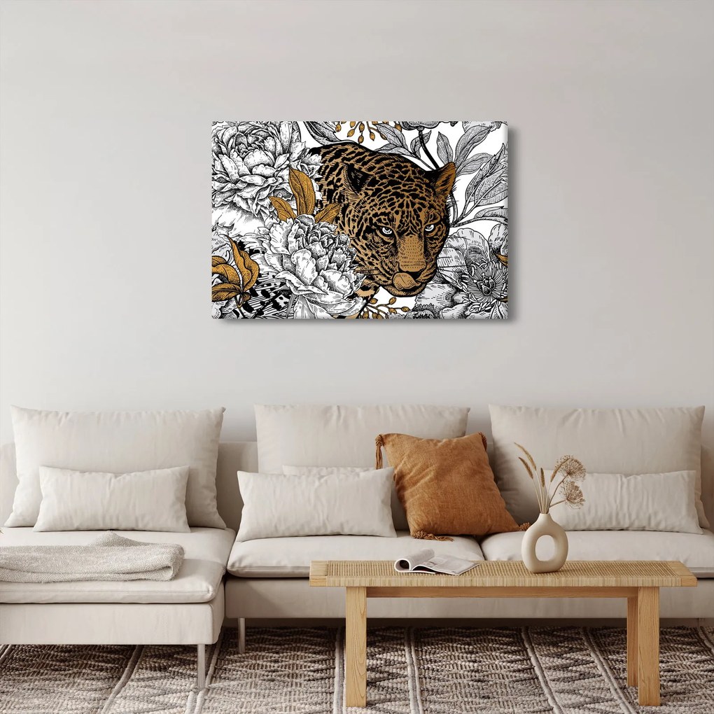 Tablou - Leopard între flori (90x60 cm)