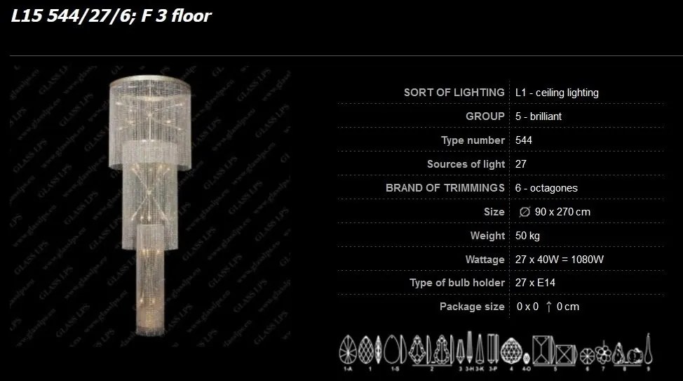 Lustra XL cristal Bohemia L15 544/27/6; F 3 floor