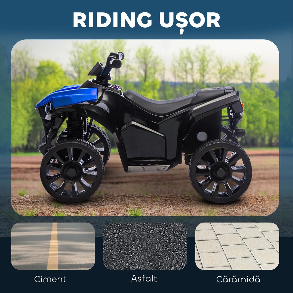 AIYAPLAY ATV pentru Copii 6V, Mașinuță Electrică cu 4 Roți cu Muzică și Faruri LED, pentru Vârstele 3-8 Ani Băieți și Fete, Albastru | Aosom Romania
