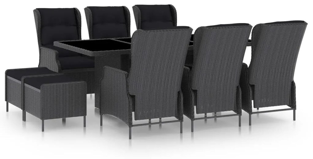 3060157 vidaXL Set mobilier exterior cu perne, 9 piese, gri închis, poliratan