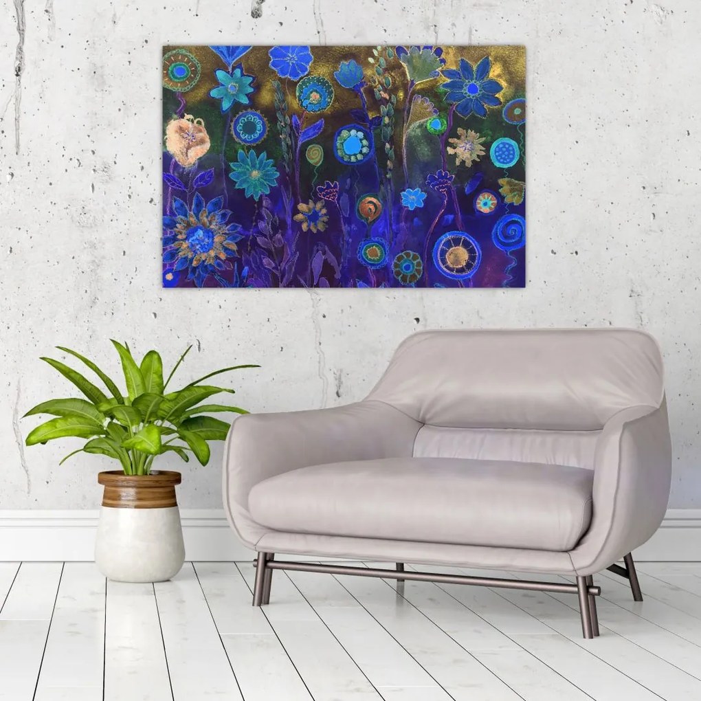 Tablou - Flori albastru închis (90x60 cm)