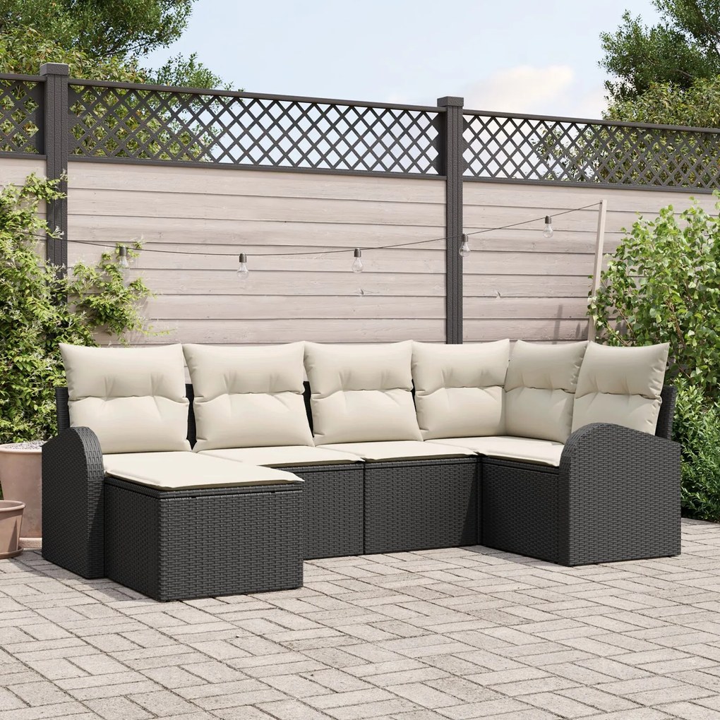 vidaXL Set de canapele pentru grădină cu pernă 6 pcs Negru Rattan poli