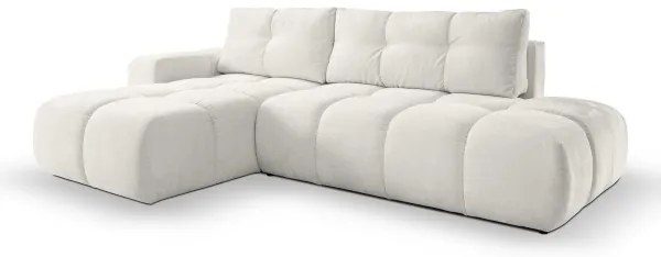 Colțar extensibil tapițat ALMADA, tip L, orientare stânga, cu spațiu de depozitare, bej