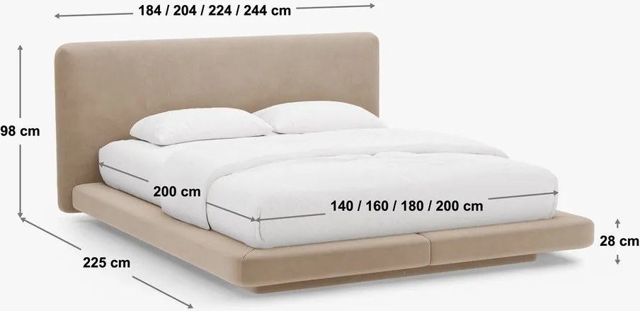 Pat matrimonial albastru deschis tapițat 140x200 cm Linea – Micadoni