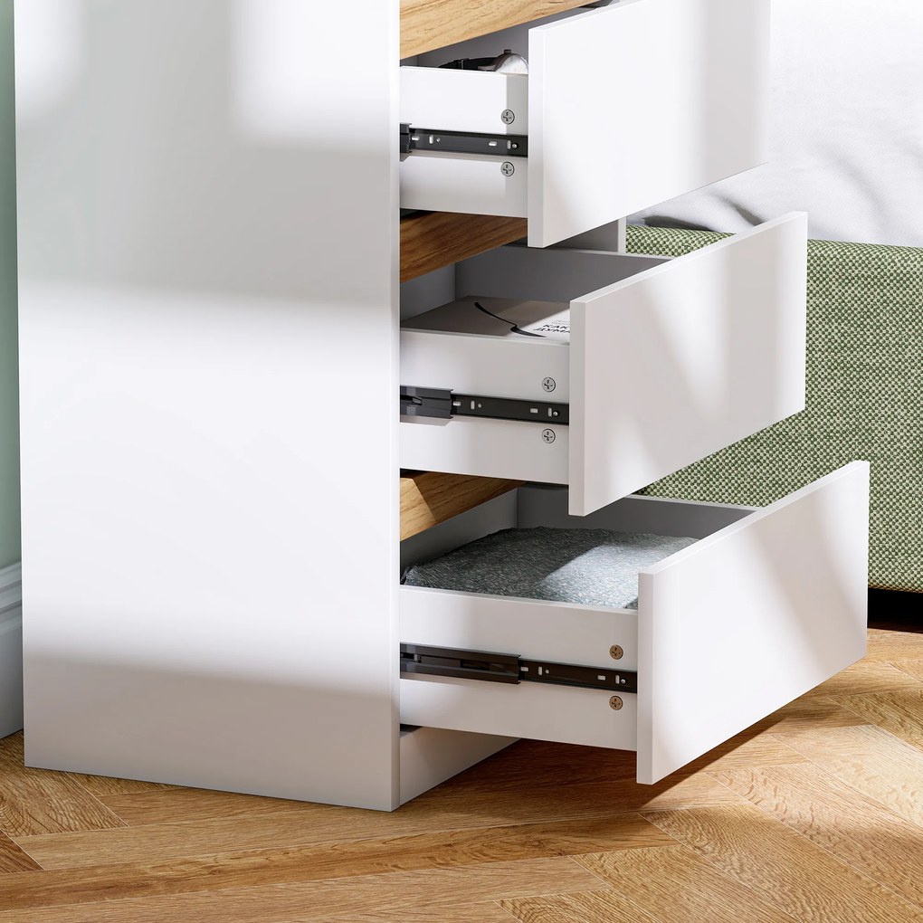 HOMCOM Set de 2 Mesite de Noapte Înguste de 3 Sertare Comode pentru Sufragerie Hol 40x30x59,5 cm Alb | Aosom Romania