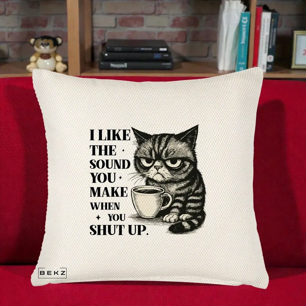 Perna Decorativa I Like the Sound You Make Pisica, 40x40 cm, Crem Reliefat, Husa Detasabila, Perna Inclusa, BEKZ®