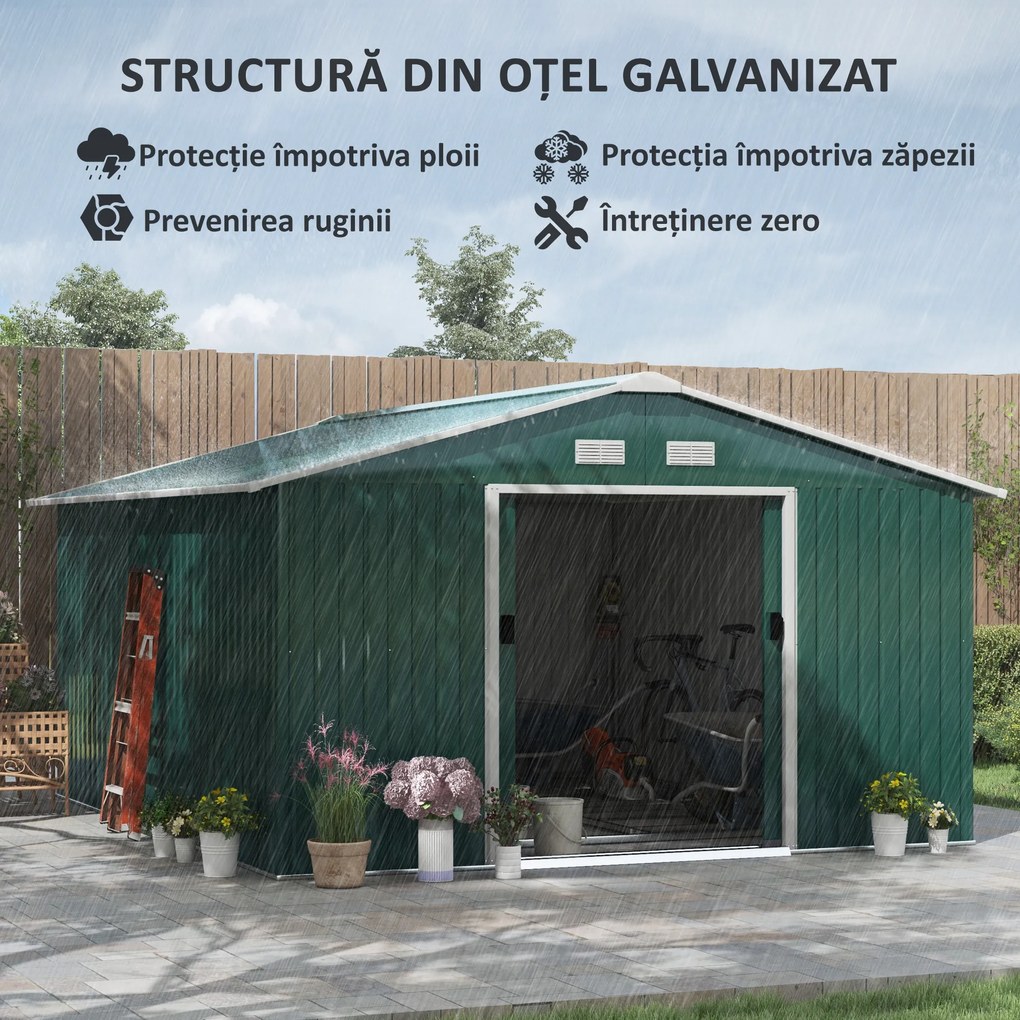 Outsunny Magazie Gradina Unelte din Otel Galvanizat Verde 3.4x3.86m Anti Rugina | Aosom Romania
