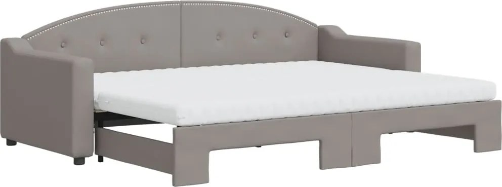 vidaXL Pat de zi cu extensie și saltele, gri taupe, 80x200 cm, textil