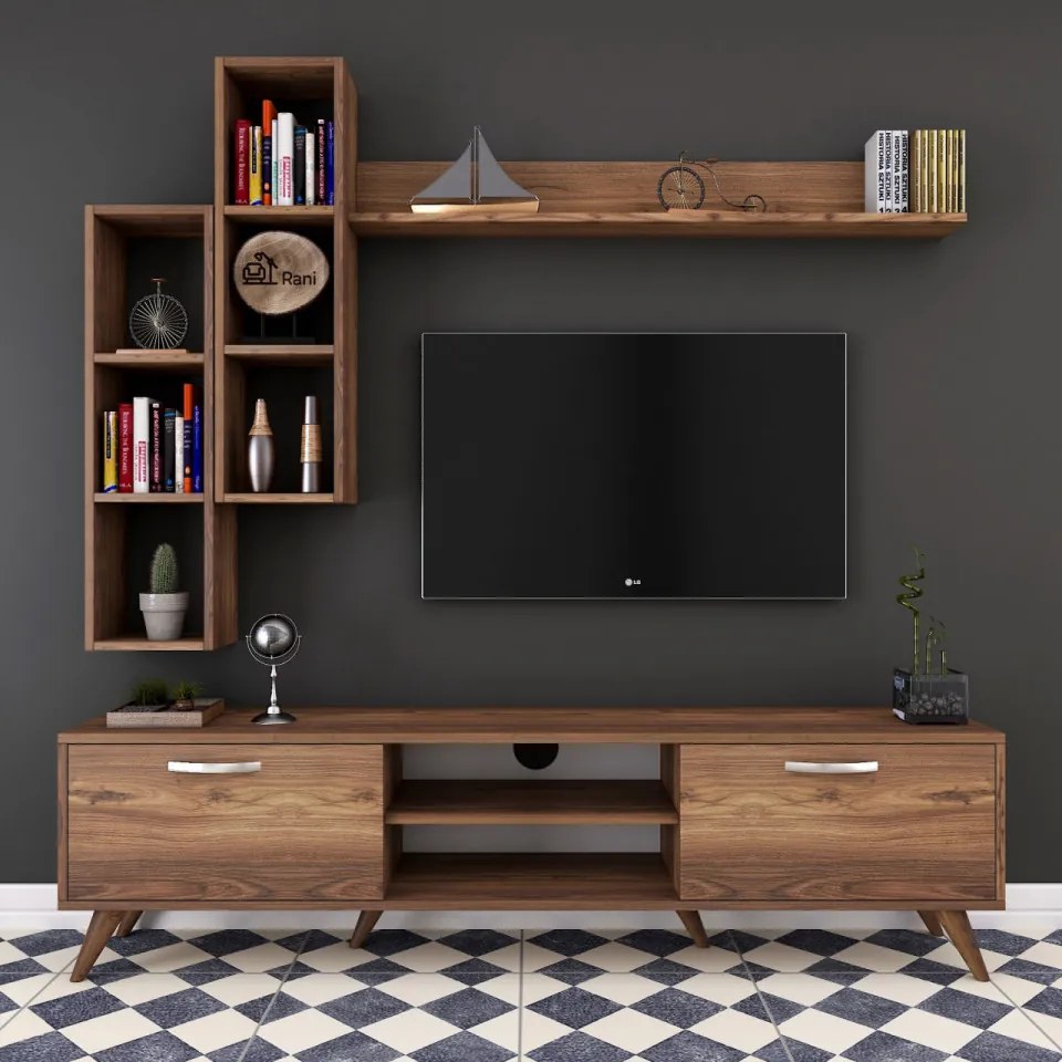 Set Comoda TV si Rafturi de Perete M16 - 262, Nuc