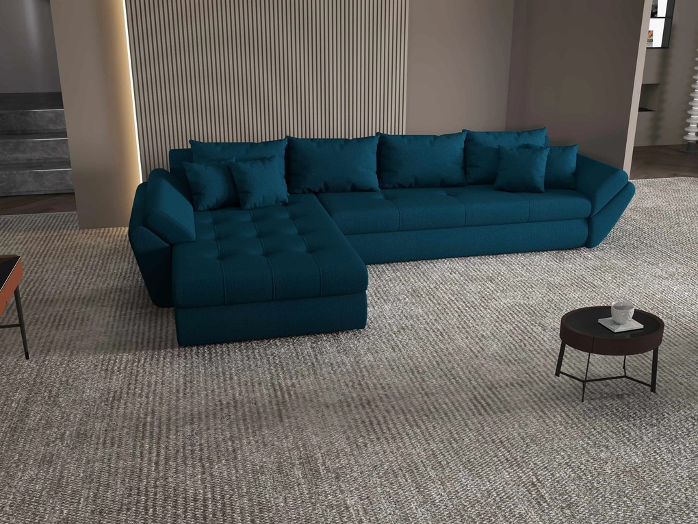 Colțar extensibil dumonde cu ladă de depozitare si sezut confortabil din spuma high-density, Loana XL Enjoy Petrol 335x185 cm