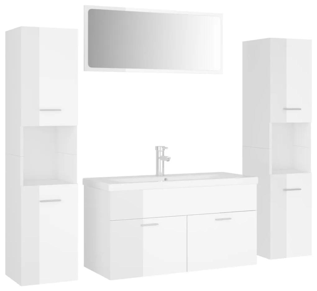 3071519 vidaXL Set mobilier de baie, alb extralucios, lemn prelucrat