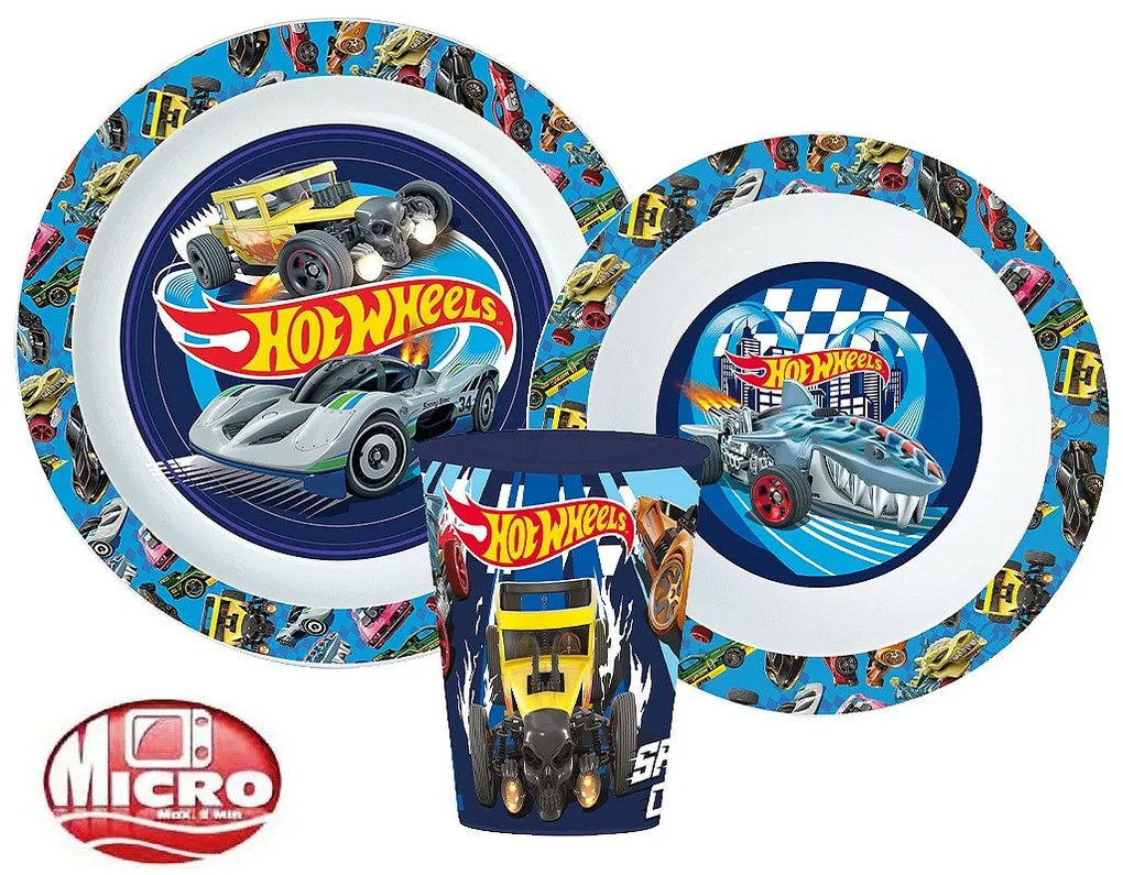 Hot Wheels Blue Fire set de tacâmuri, set de plastic micro, cu pahar de 260 ml