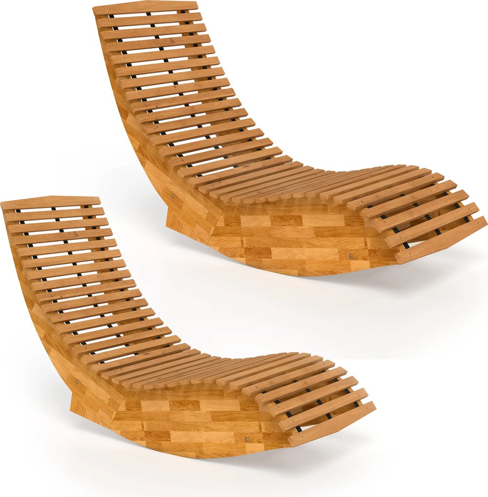 Outsunny Set de 2 Balansoare de Exterior, Șezlonguri Pliabile Ergonomice din Lemn de Acacia, Natural. | Aosom Romania