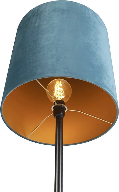 Lampă de podea cu abajur din catifea neagră albastru cu auriu 40 cm - Simplo