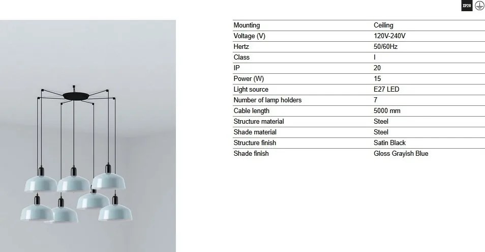 Lustra cu 7 pendule metal TATAWIN M blue