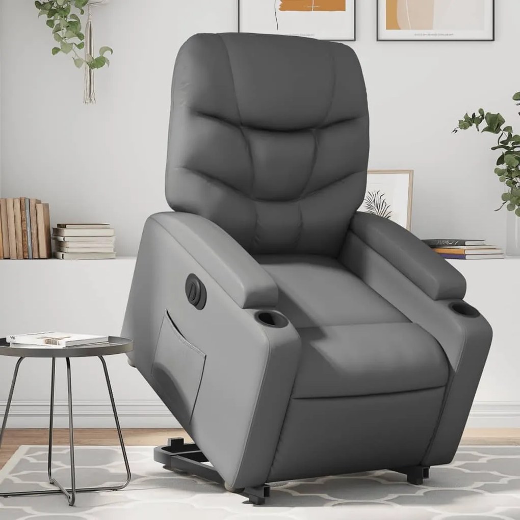 vidaXL Fotoliu rabatabil electric cu ridicare, gri, piele ecologică