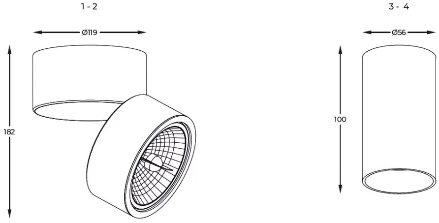 Spot modern aplicat TUBA SL negru 92680 ZL