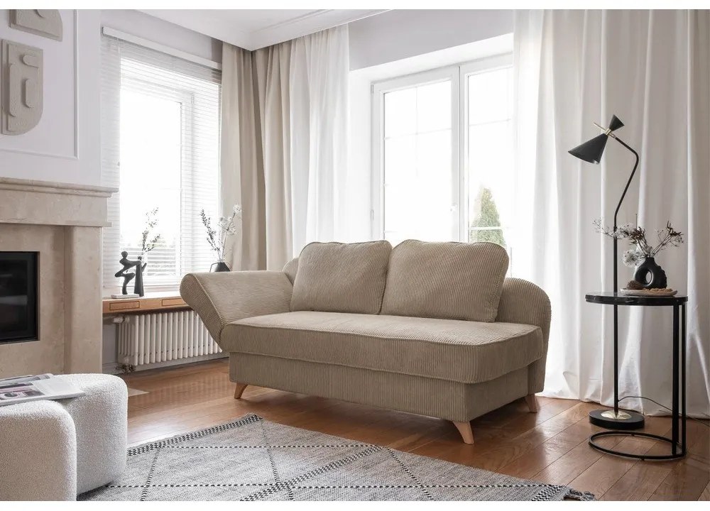 Șezlong taupe cu tapițerie din catifea reiată (cu colț pe partea stângă) Chic Charlotte – Miuform