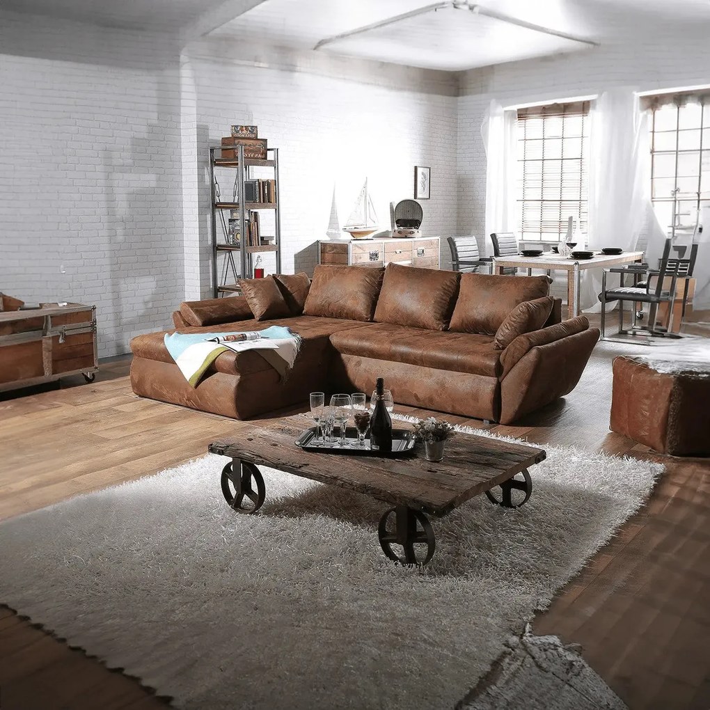 Colțar extensibil dumonde cu ladă de depozitare si sezut confortabil din spuma high-density, Loana Madagaskar Brown II 270x185 cm