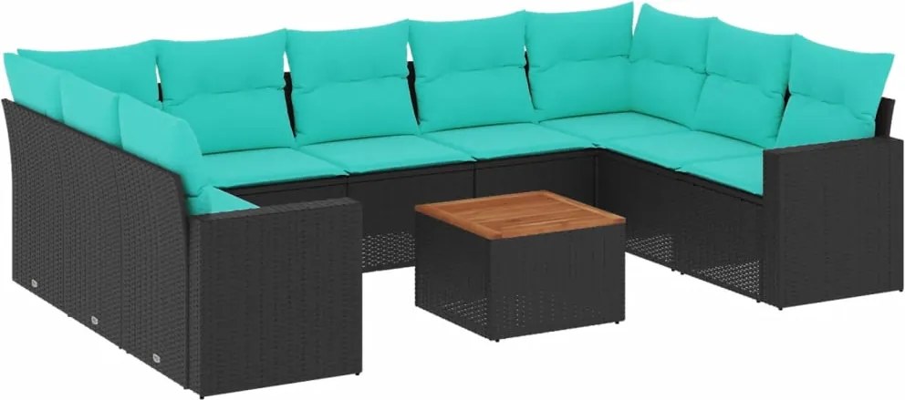vidaXL Set canapele de grădină cu perne, 10 piese, negru, poliratan