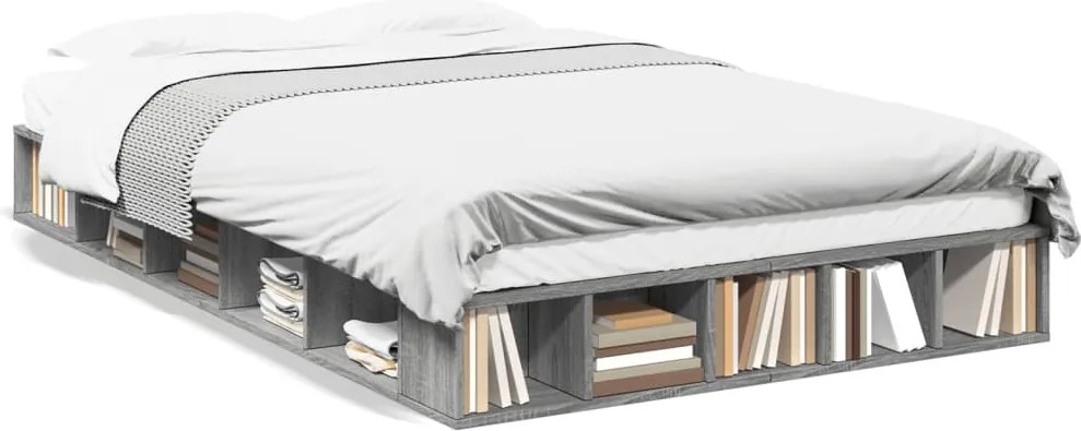 vidaXL Cadru de pat, gri sonoma, 140x190 cm, lemn prelucrat