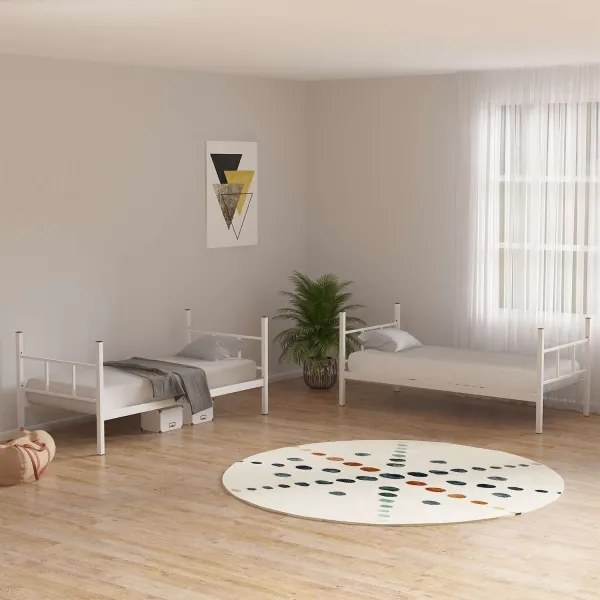 Pat supraetajat metalic MAVEN 90x200 cm, alb, capacitate de încărcare 2 x 100 kg