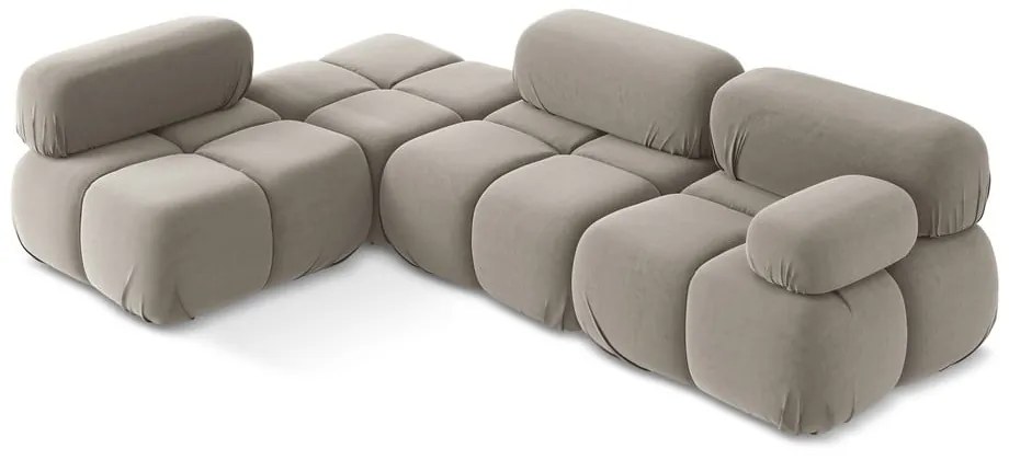 Colțar modular bej cu tapițerie din catifea (cu colț pe partea stângă) Lokua – Makamii