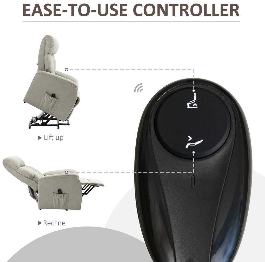 HOMCOM Fotoliu cu Ridicare Electrică și Rabatabil la 150° cu Telecomandă și Suport pentru Picioare, 75x93x110 cm, Gri | Aosom Romania