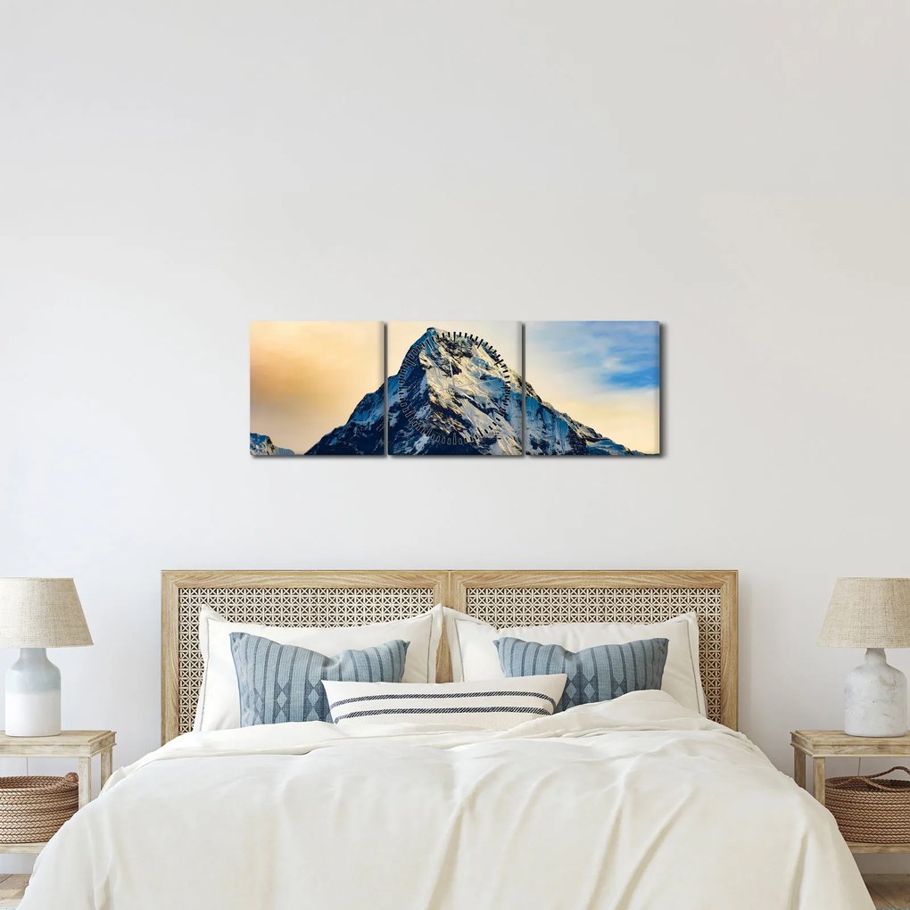 Tablou cu munții înzăpeziți, Nepal (cu ceas) (90x30 cm)