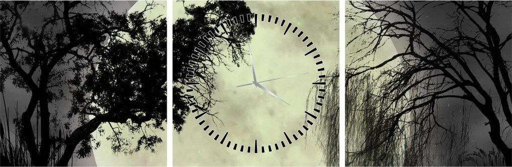 Tablou - Lună plină deasupra apei (cu ceas) (90x30 cm)