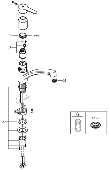 Baterie pentru chiuvetă GROHE BAUECO 31680000, crom lucios