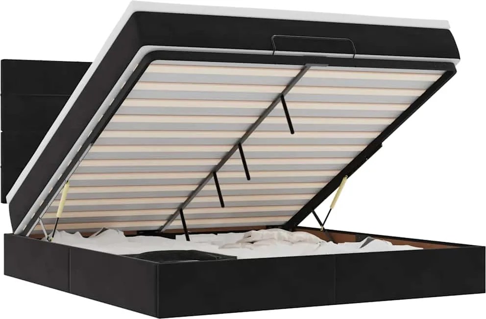 vidaXL Cadru de pat otoman cu saltele, catifea neagră 160x200cm