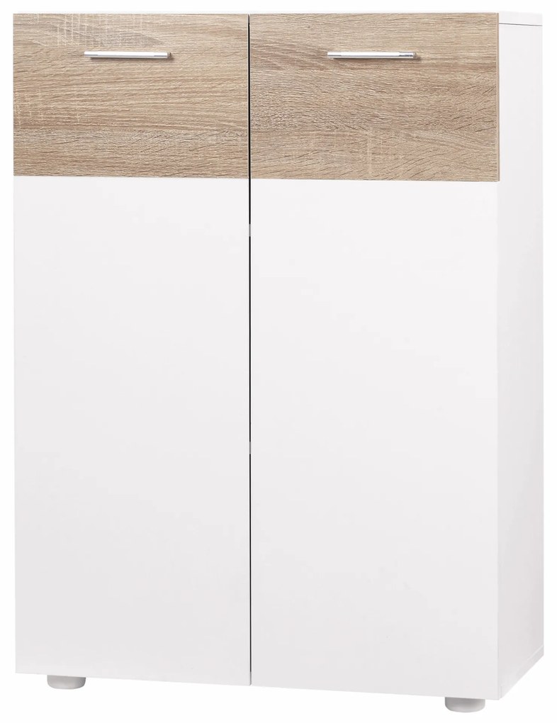 kleankin Dulap de Podea pentru Baie cu 2 Uși și Rafturi Interioare Reglabile Mobilier Auxiliar din Lemn Multifuncțional pentru Living Bucătărie Dining 60x30x85 cm Alb | Aosom Romania